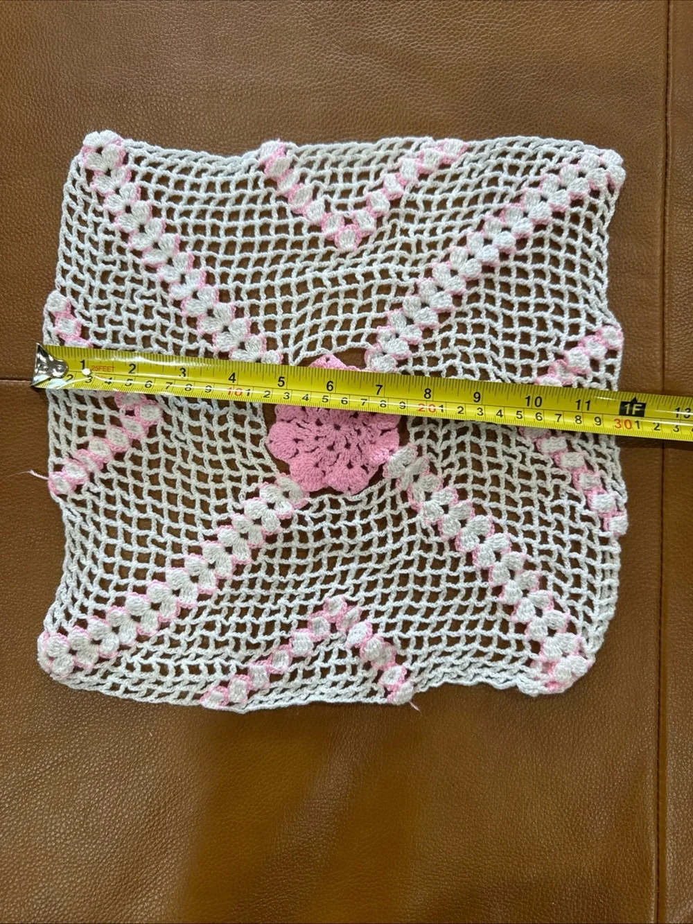VTG Crochet Doily Lot of 3 Pink White Handmade Round Square Cottagecore Decor